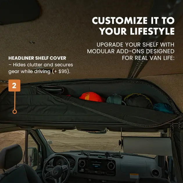 SPRINTER HEADLINER SHELF WITH L TRACK 2019+ White Top Adventures