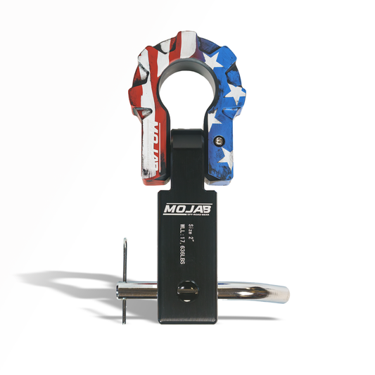 American Flag 2" Aluminum Hitch Receiver with Aluminum  9T D-Shackle – (Lifetime Warranty) MOJAB OFFROAD