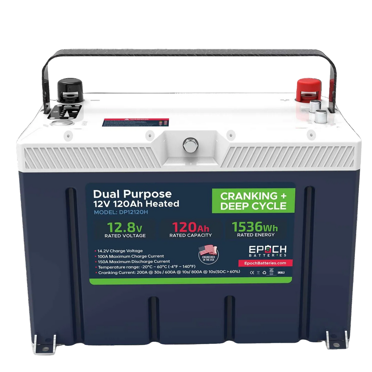 12V 120Ah (1.54kWh) Pro Series - LiFePO4 Cranking & Deep Cycle Lithium Battery (Dual Purpose) Epoch Batteries