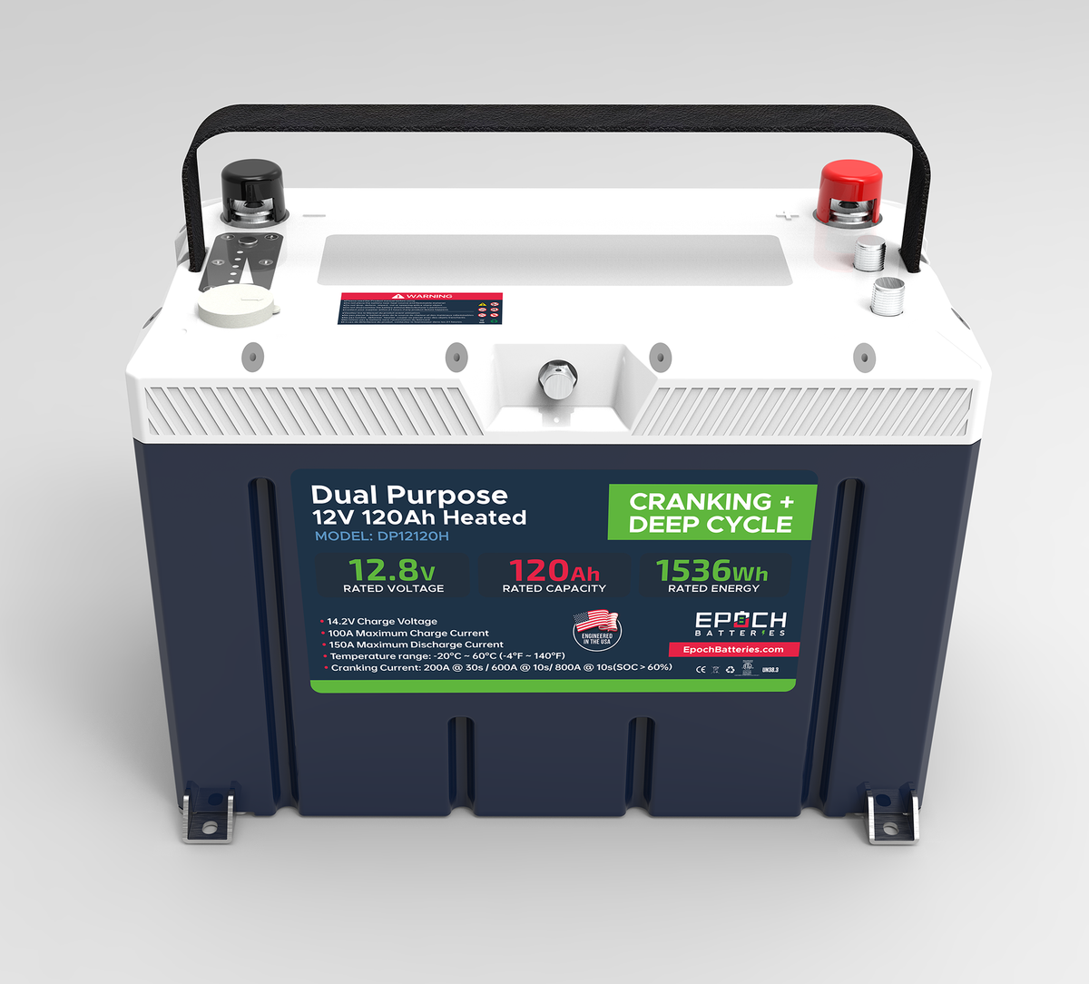 12V 120Ah (1.54kWh) Pro Series - LiFePO4 Cranking & Deep Cycle Lithium Battery (Dual Purpose) Epoch Batteries