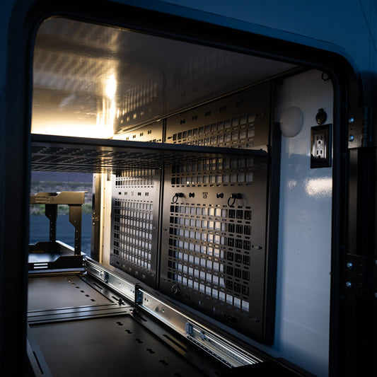 Ekko Garage Overhead Shelf & Molle Wall Panel Canyon Adventure Vans