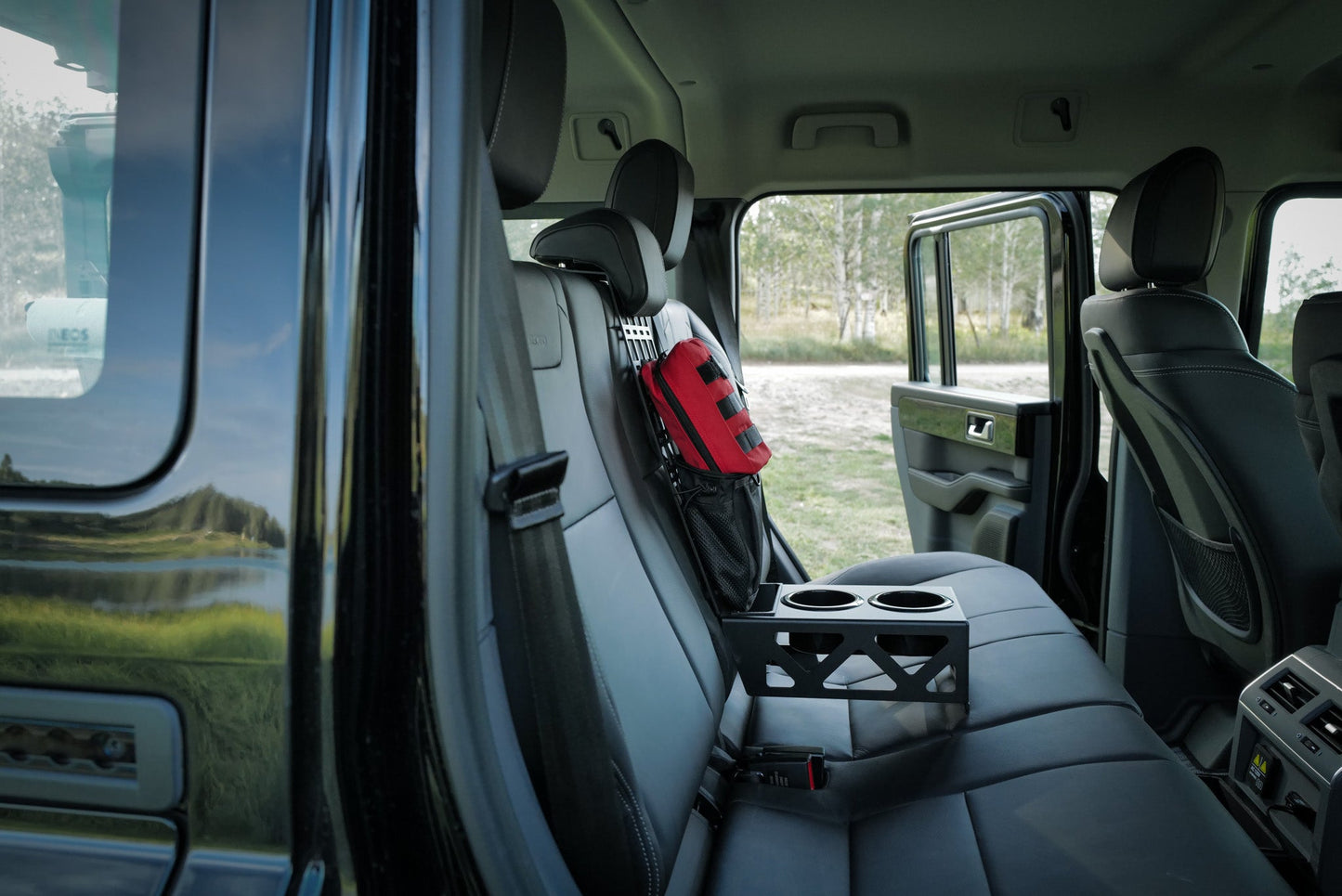 INEOS Grenadier Rear Seat Cup Holder + Storage Tray & MOLLE Panel Canyon Adventure Vans