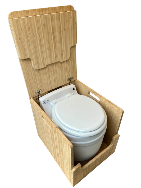 Laveo Dry Flush Portable Waterless Toilet Bamboo Lift top Cabinet Flat Pack Kit Weekender Outdoors