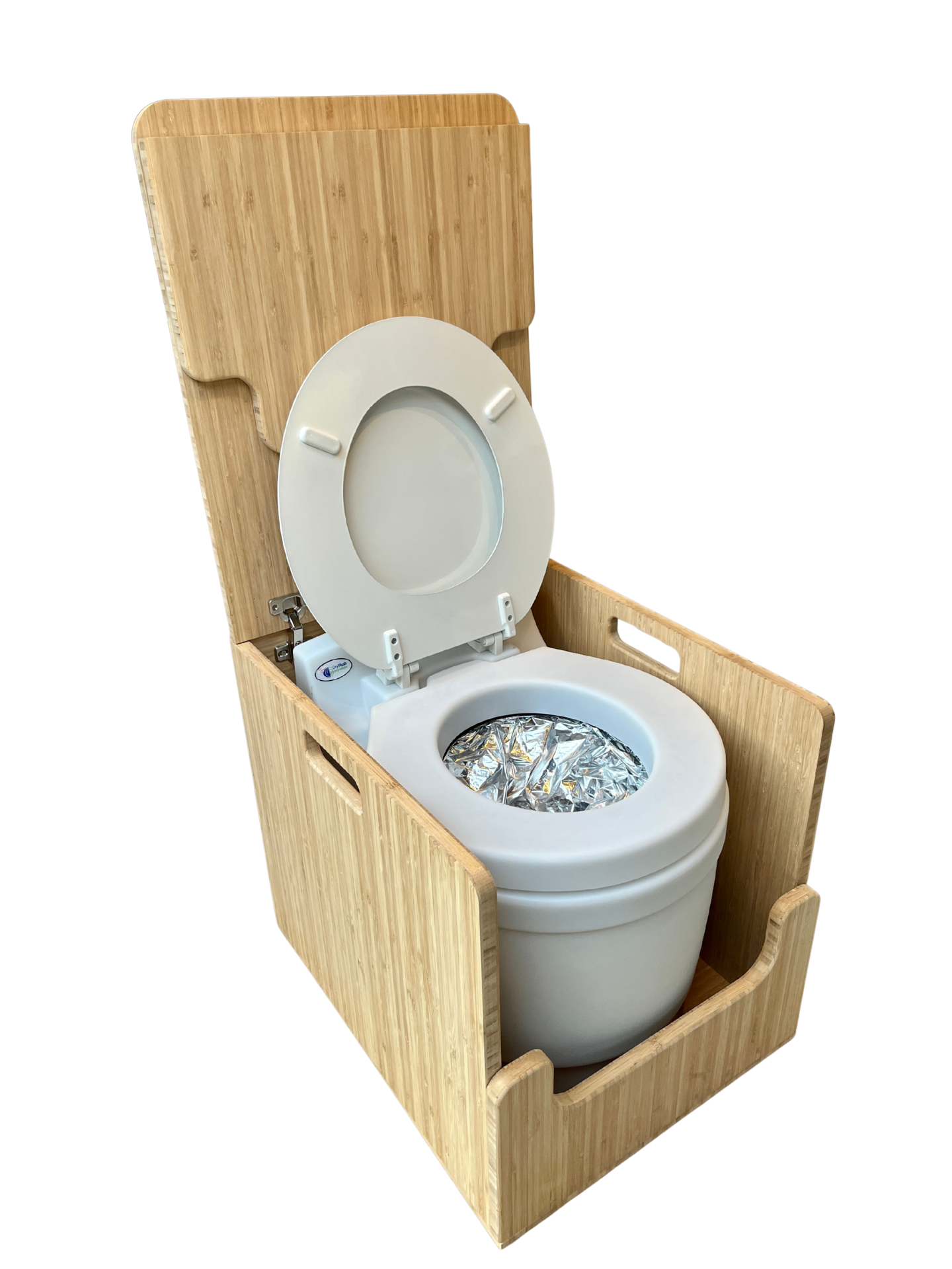 Laveo Dry Flush Portable Waterless Toilet Bamboo Lift top Cabinet Flat Pack Kit Weekender Outdoors