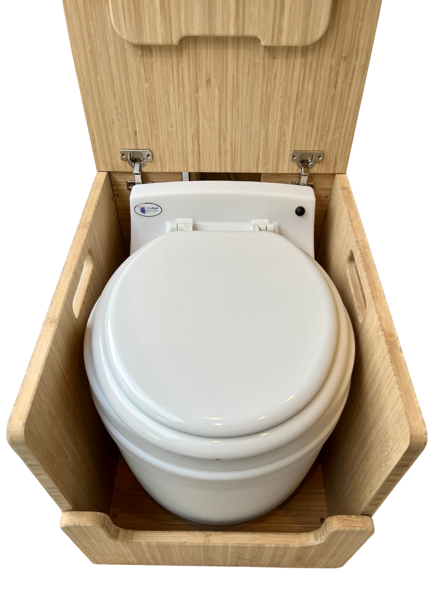 Laveo Dry Flush Portable Waterless Toilet Bamboo Lift top Cabinet Flat Pack Kit Weekender Outdoors