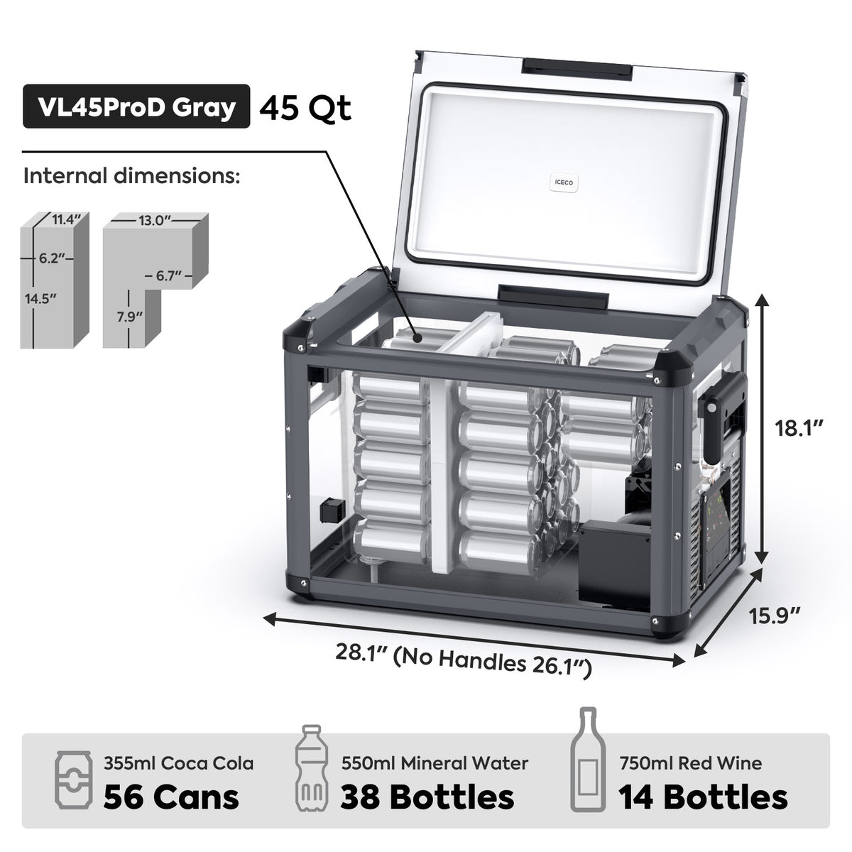 ICECO VL45ProD Dual Zone 12V Portable Fridge Freezer - Black Inca Overland Outfitters