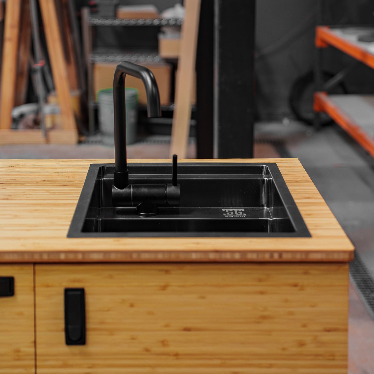 Stainless Steel Sink With Black Nano Coating and Folding Faucet SergSupply