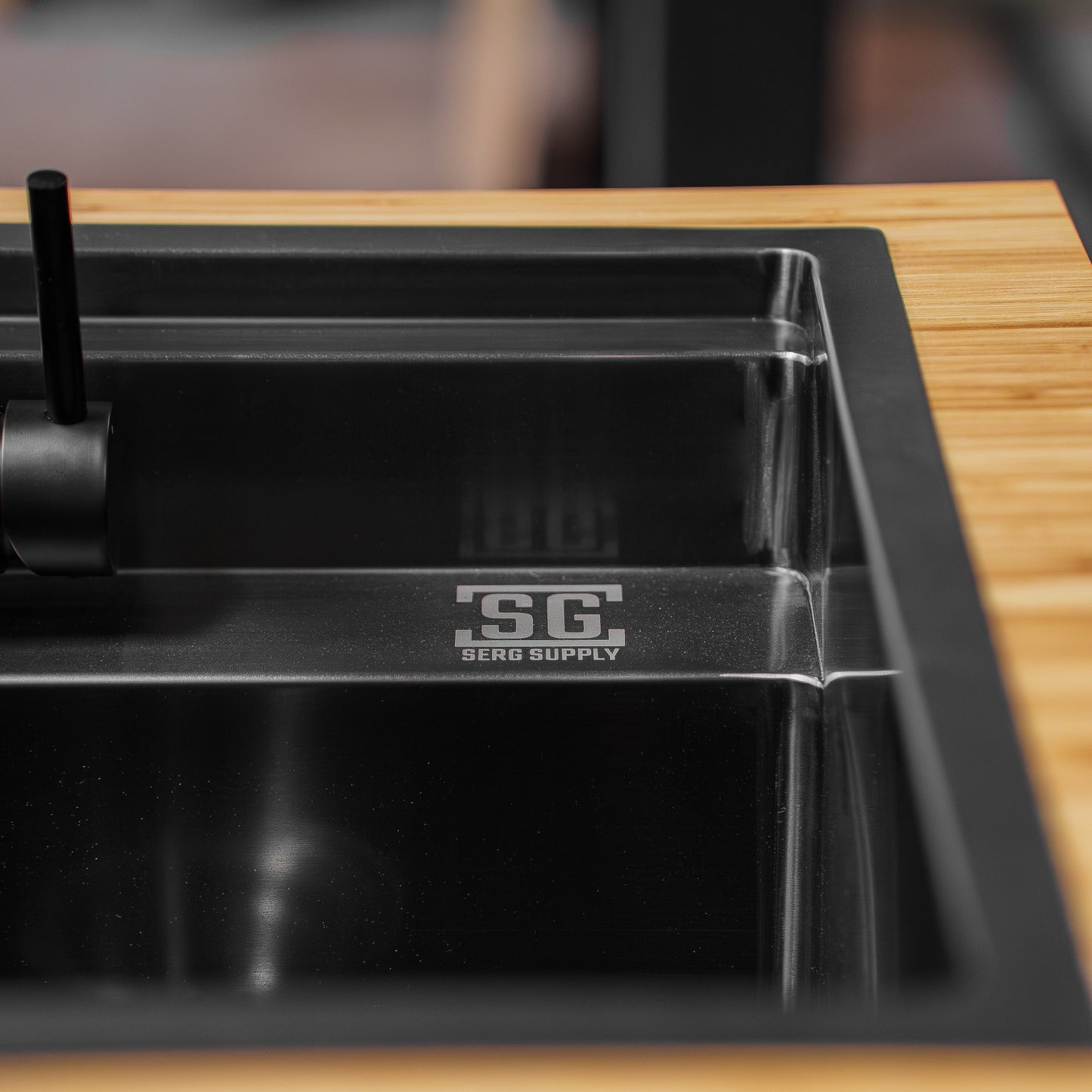 Stainless Steel Sink With Black Nano Coating and Folding Faucet SergSupply
