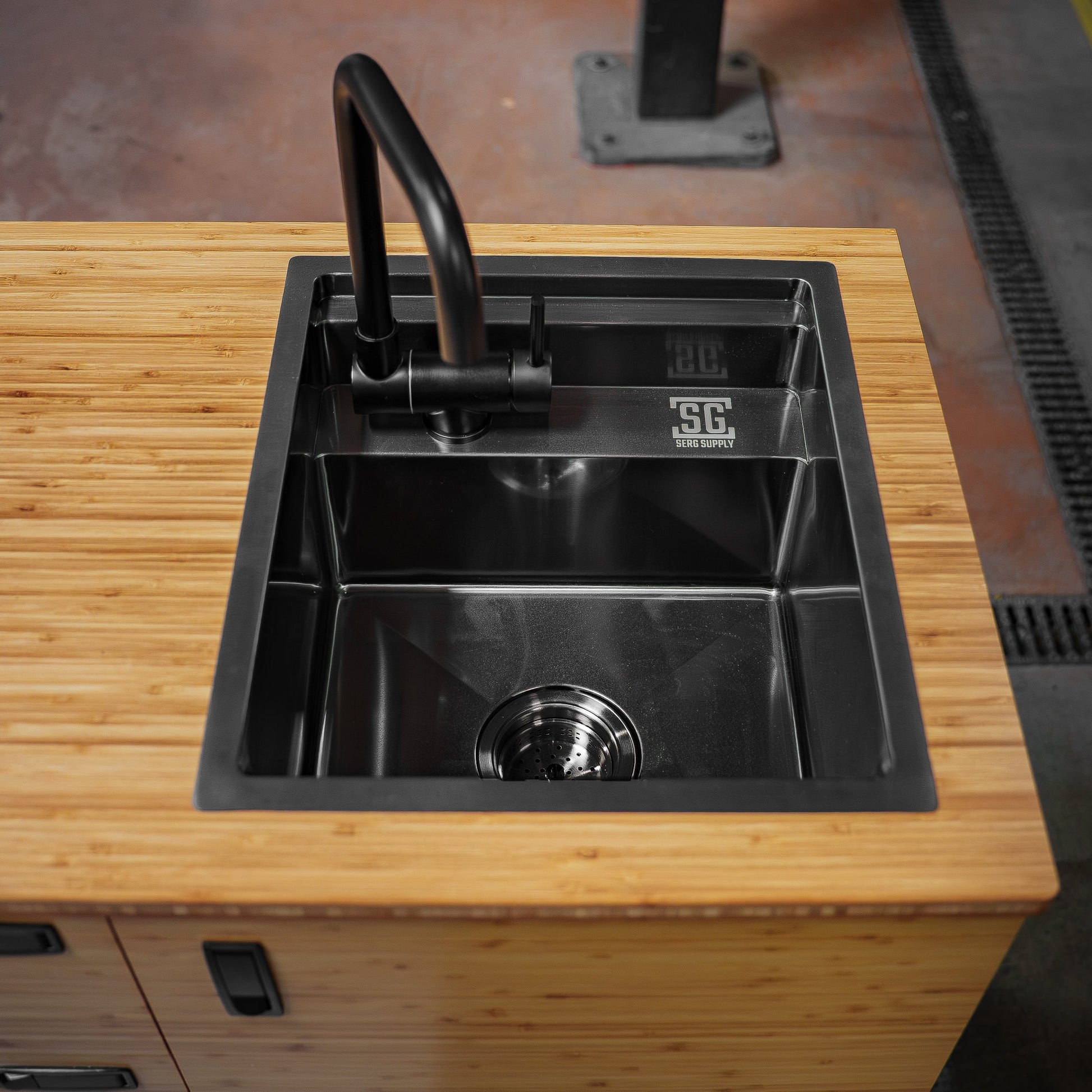 Stainless Steel Sink With Black Nano Coating and Folding Faucet SergSupply