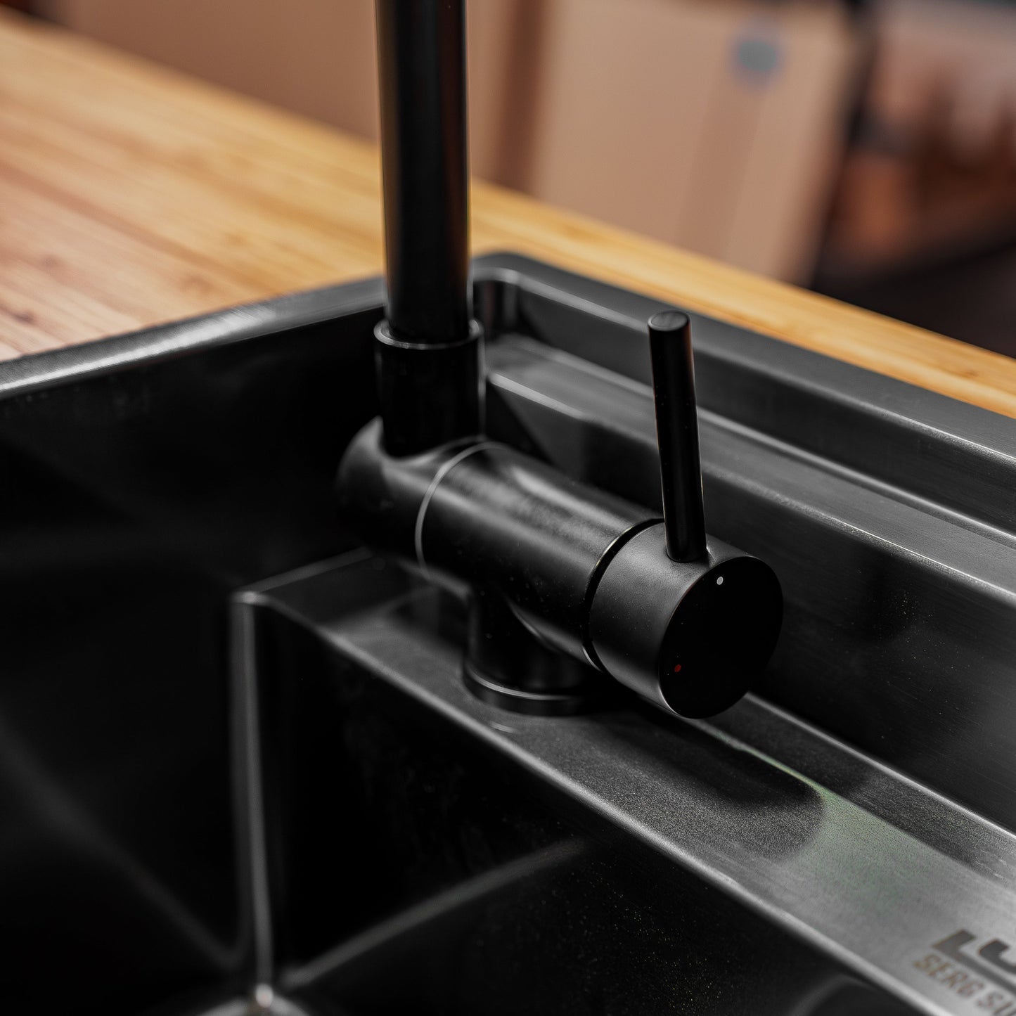 Stainless Steel Sink With Black Nano Coating and Folding Faucet SergSupply