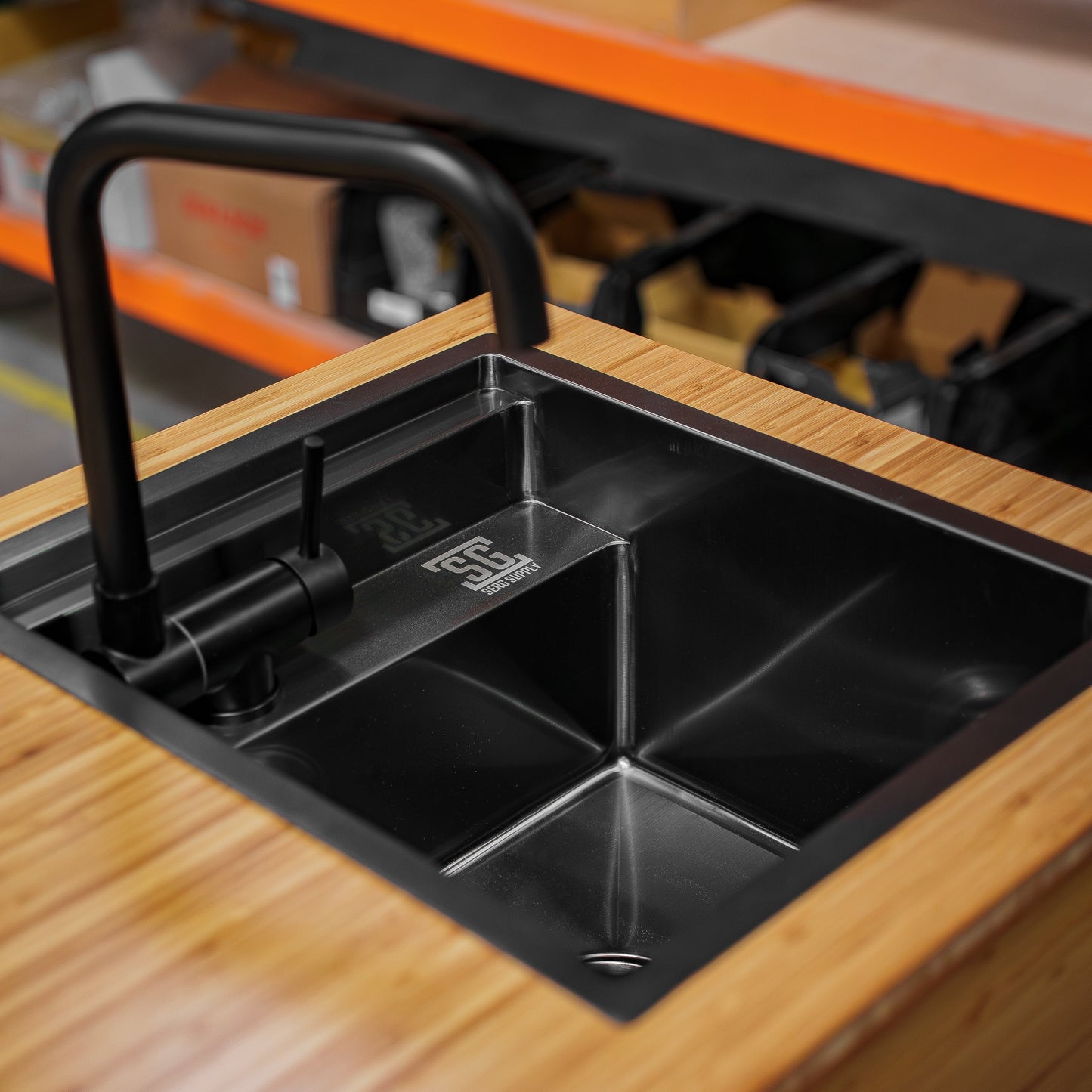 Stainless Steel Sink With Black Nano Coating and Folding Faucet SergSupply