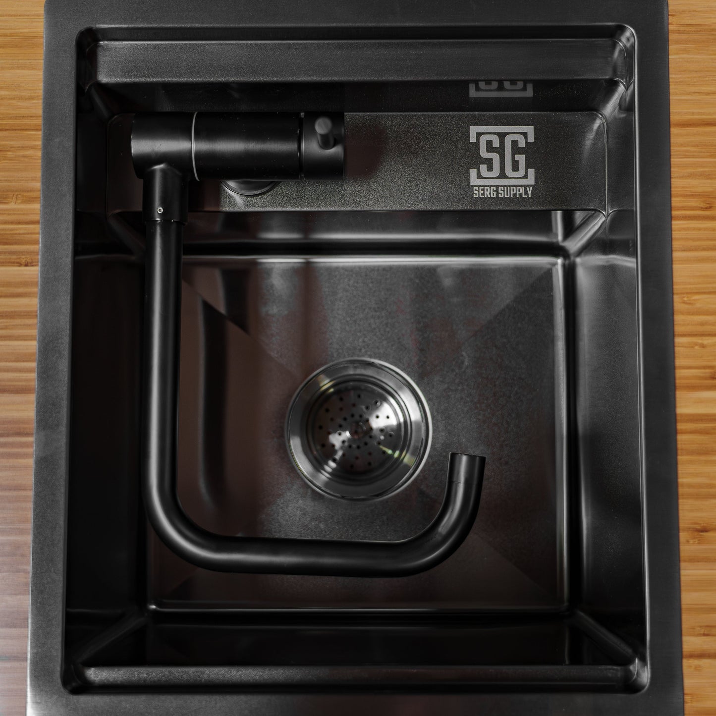 Stainless Steel Sink With Black Nano Coating and Folding Faucet SergSupply
