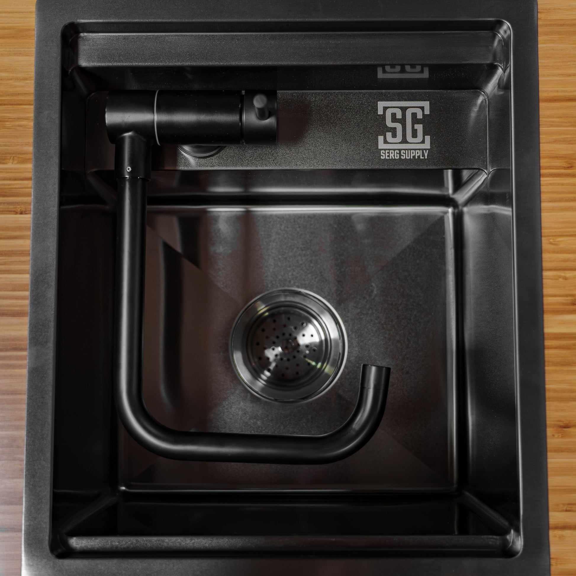 Stainless Steel Sink With Black Nano Coating and Folding Faucet SergSupply