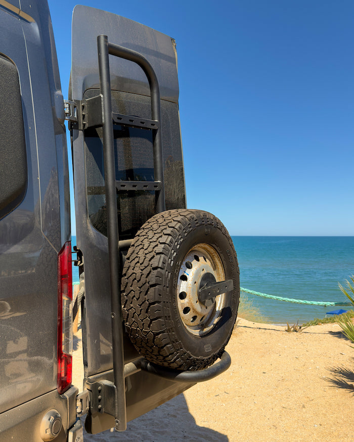 TRANSIT REAR TIRE CARRIER LADDER White Top Adventures