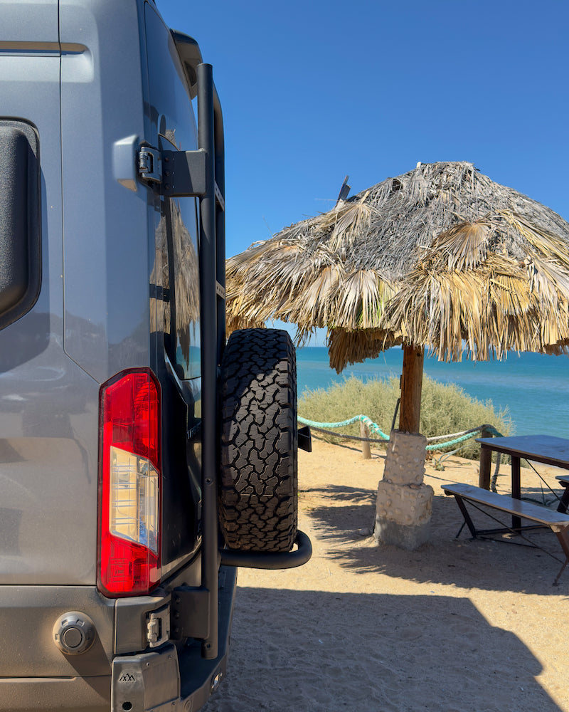 TRANSIT REAR TIRE CARRIER LADDER White Top Adventures