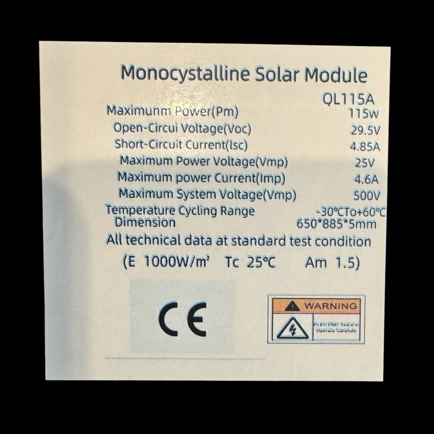115w Semi-Rigid Solar Panel-  25.5" x 35"