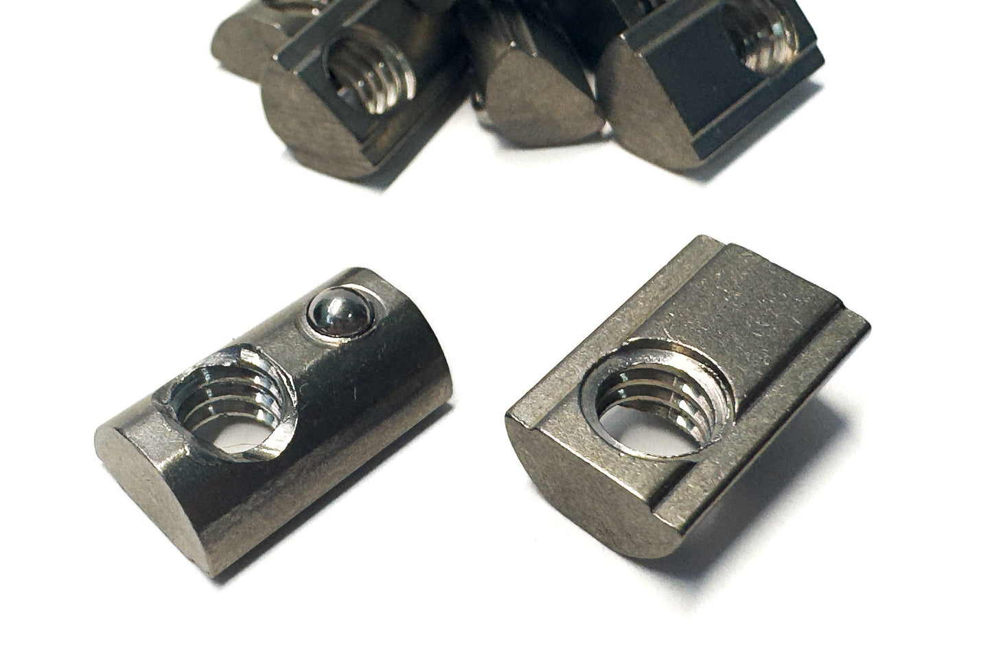 10S Self-Aligning Roll-In T-Nuts with Ball Spring – 304 Stainless Steel (1/4-20 Thread)