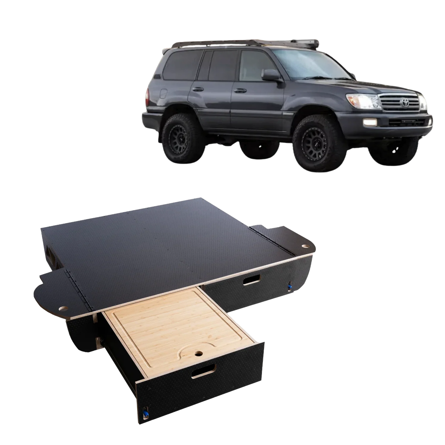 Land Cruiser 100 | Dual Drawer Storage System & Bed Platform | 1998–2007 Toyota Solid Wood Worx