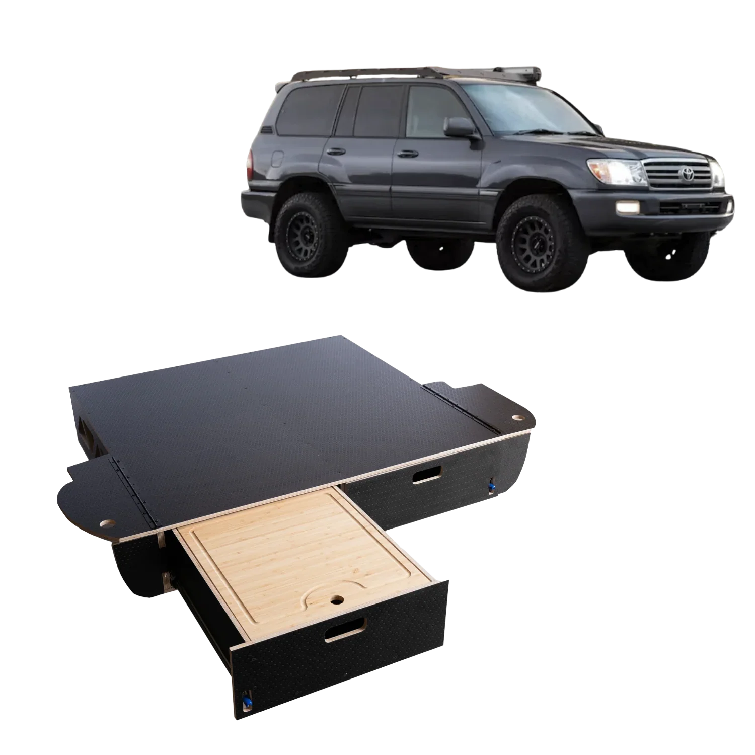 Land Cruiser 100 | Dual Drawer Storage System & Bed Platform | 1998–2007 Toyota Solid Wood Worx