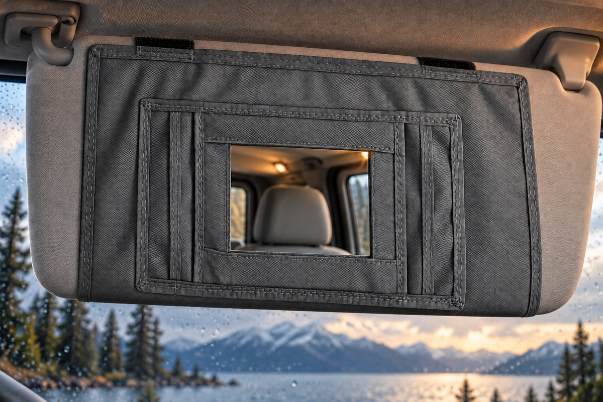 Sprinter Sun Visor Organizer with Mirror Overland Gear Guy