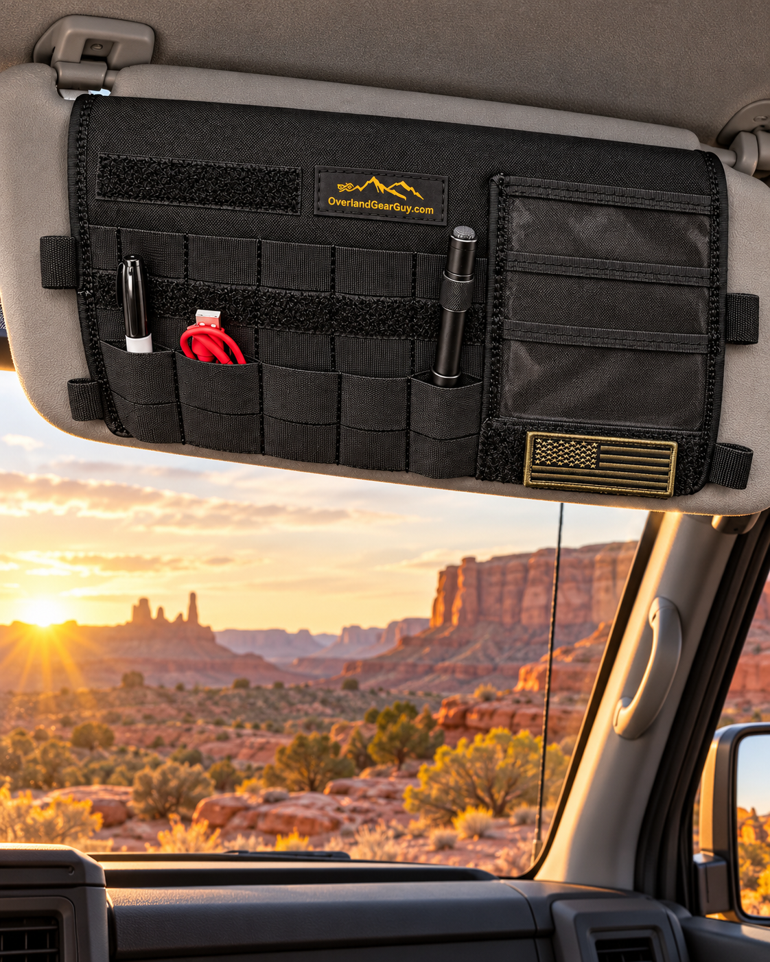 Sprinter Sun Visor Organizer with Mirror Overland Gear Guy
