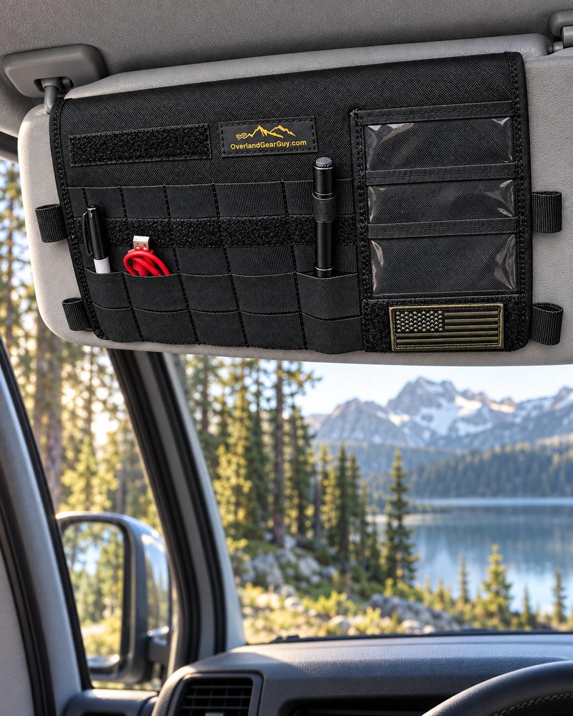 Sprinter Sun Visor Organizer with Mirror Overland Gear Guy