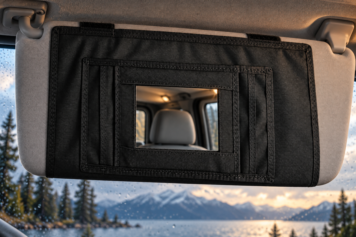Sprinter Sun Visor Organizer with Mirror Overland Gear Guy
