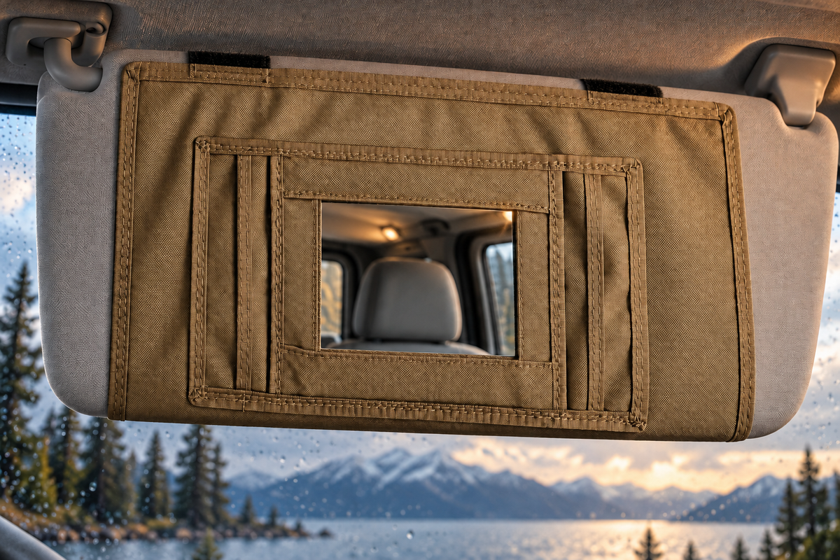 Sprinter Sun Visor Organizer with Mirror Overland Gear Guy