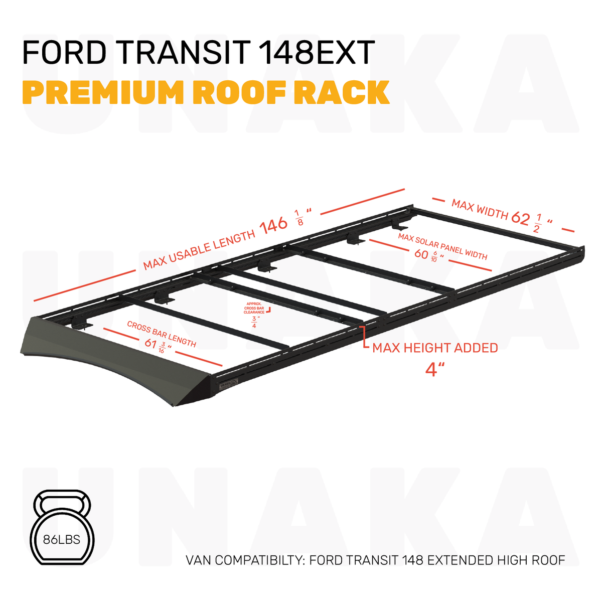 Ford Transit Roof Rack - Premium - 148" EXT High Roof Unaka Gear Co.