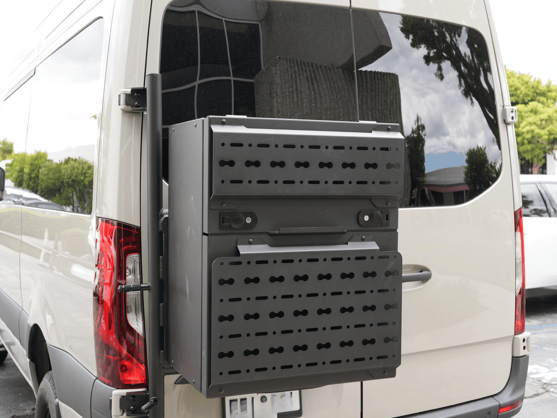 Sprinter Rear Tire Carrier with Molle Panel White Top Adventures