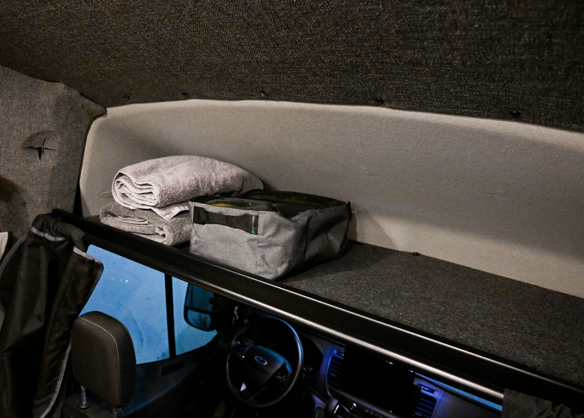 Ford Transit Headliner Shelf & Curtain Rod VanEssential