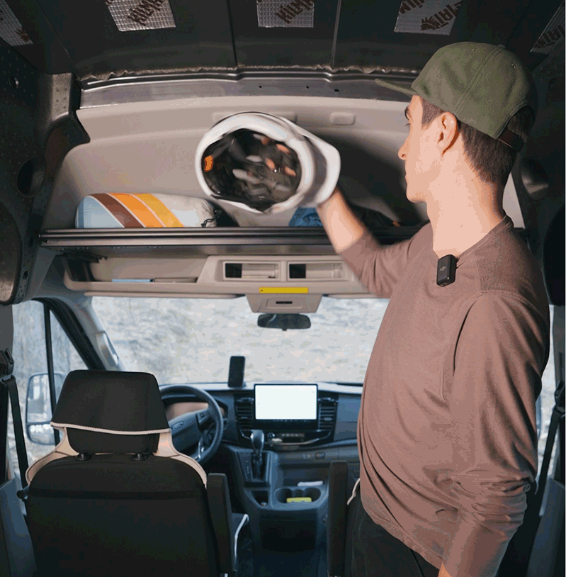 Mercedes Sprinter Headliner Shelf & Curtain Rod VanEssential