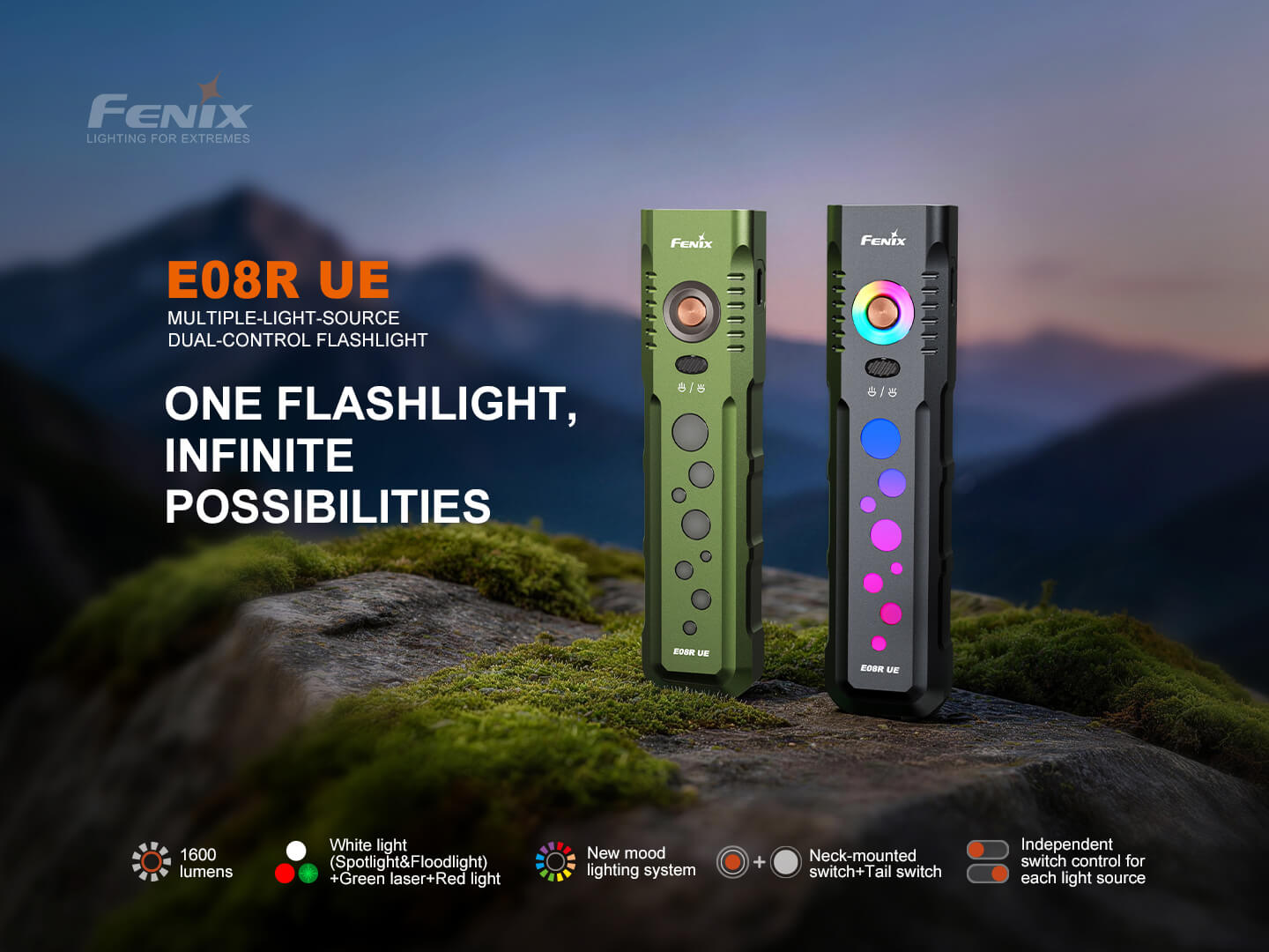 Fenix E08R UE Multi-Light EDC Flashlight With Red Light & Green Laser Fenix Store
