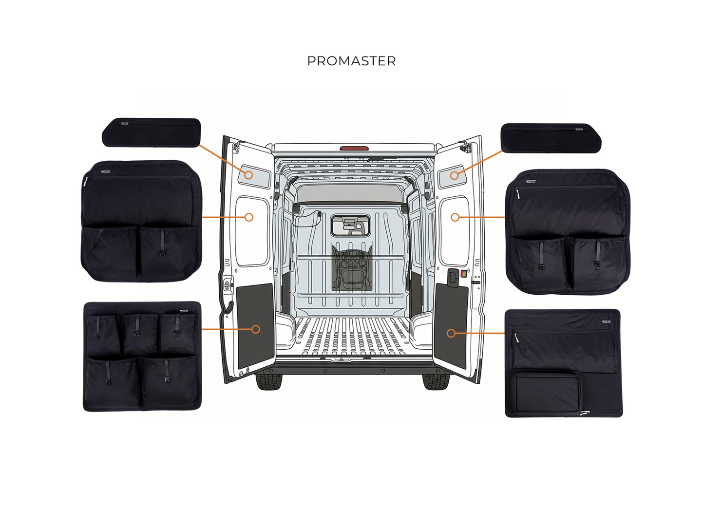 Ram Promaster Rear Door Storage Panels Bundle (Upper, Middle & Lower) White Top Adventures