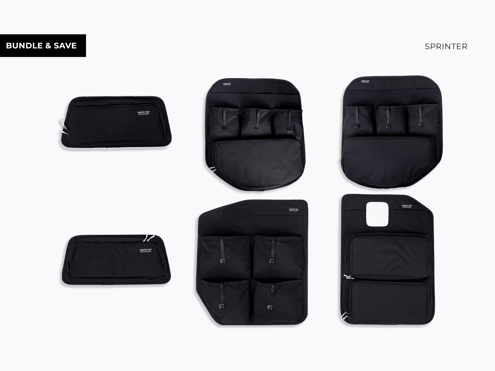 Mercedes Sprinter Rear Door Storage Panels Bundle (Upper, Middle & Lower) White Top Adventures