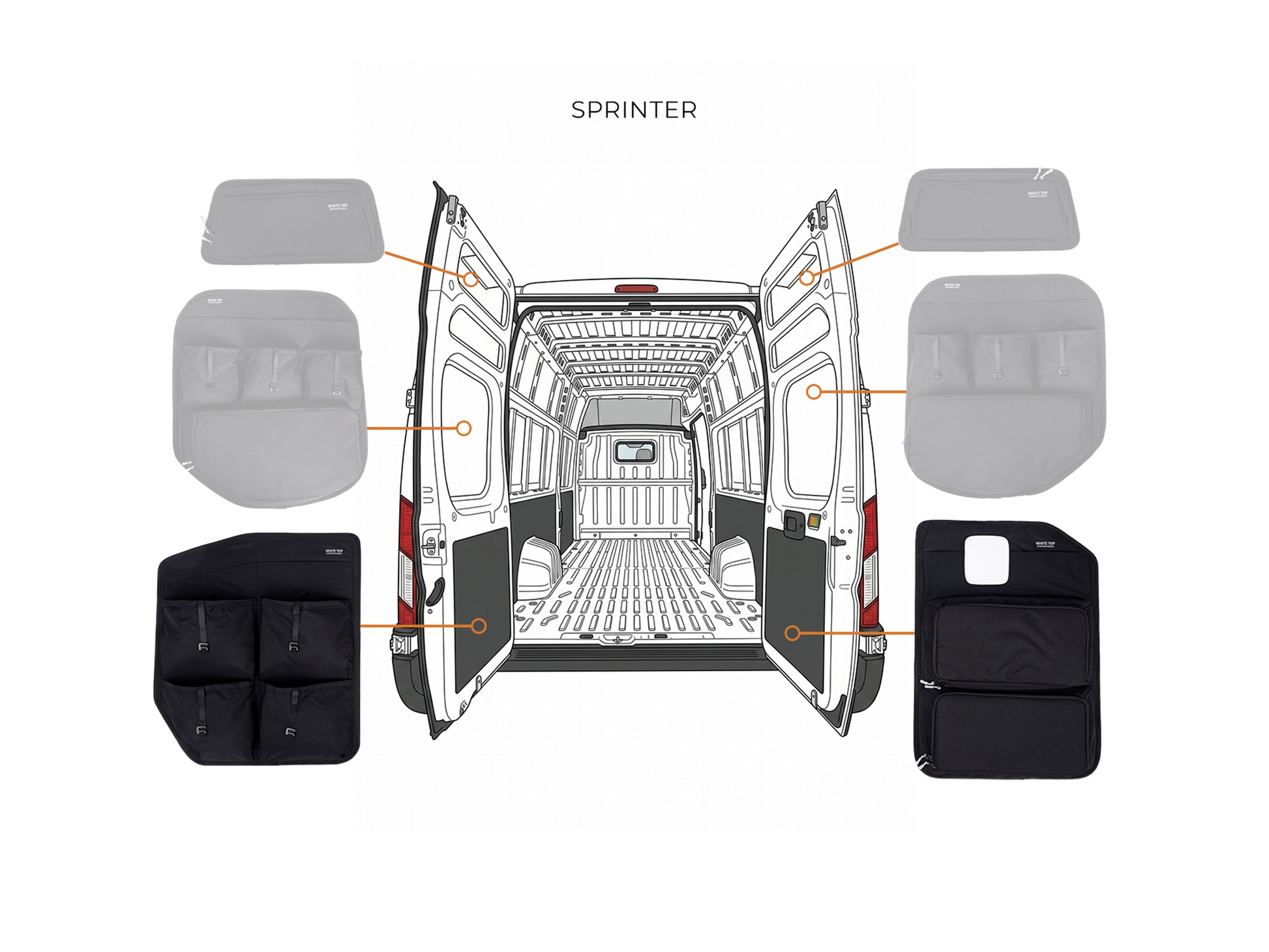 Mercedes Sprinter Lower Rear Door Storage Panels (Pair) White Top Adventures
